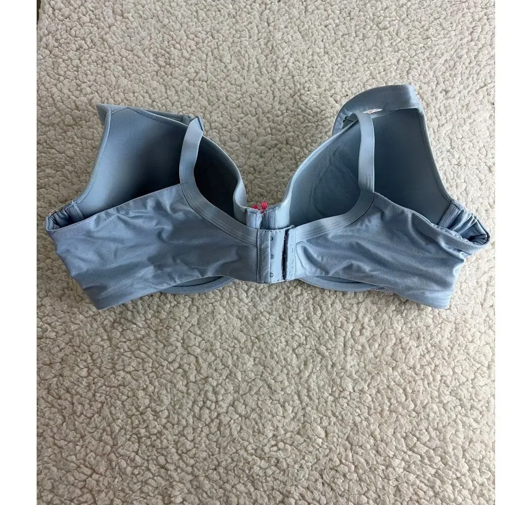Cacique Lightly Lined T-Shirt Bra 42D Baby Blue Underwire Lace